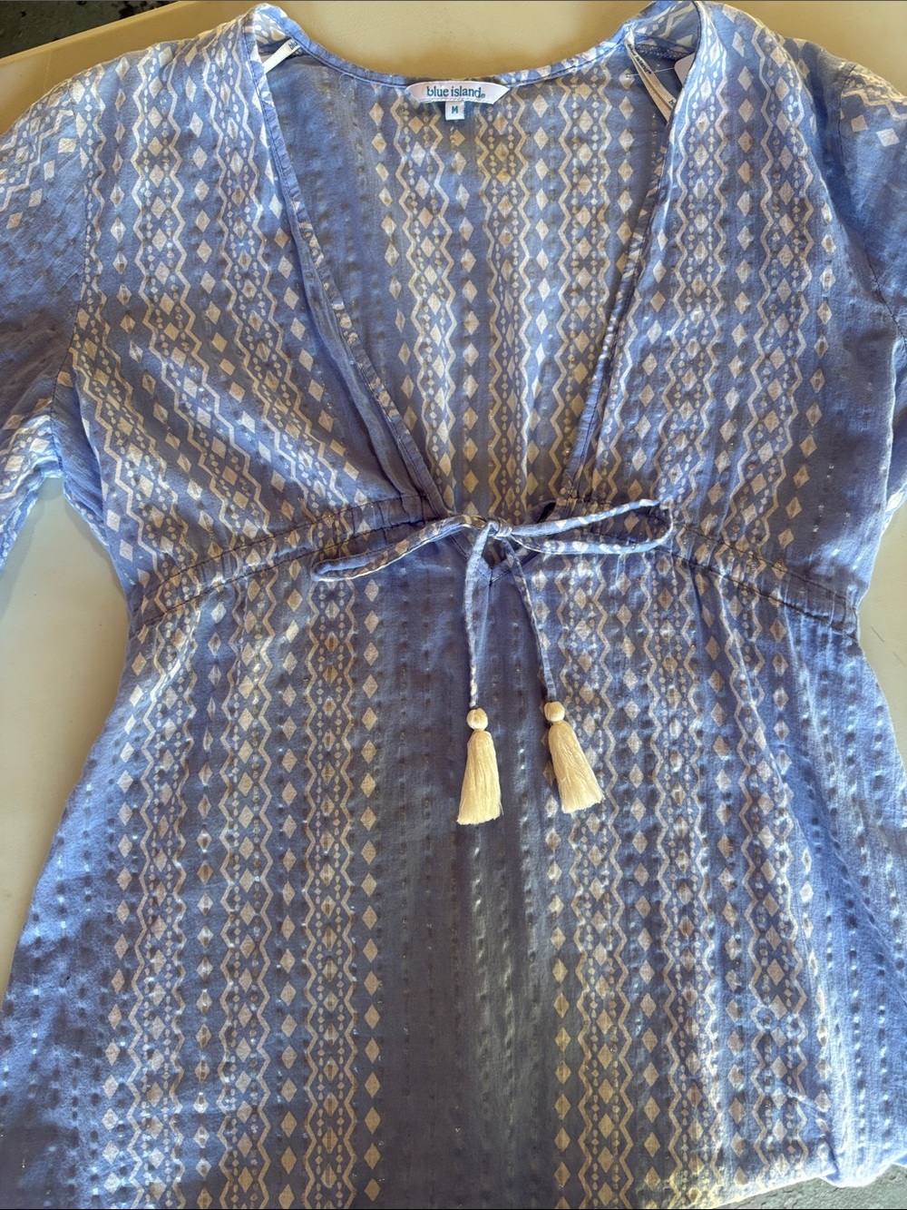 blue island Lavender-Blue Boho Tie-Front Tunic